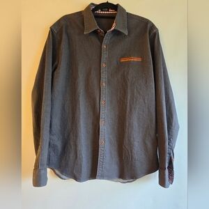 COOFANDY MEN'S SHIRT LONG SLEEVE BUTTON UP DENIM PLAID TRIM WOOD BUTTONS SIZE L
